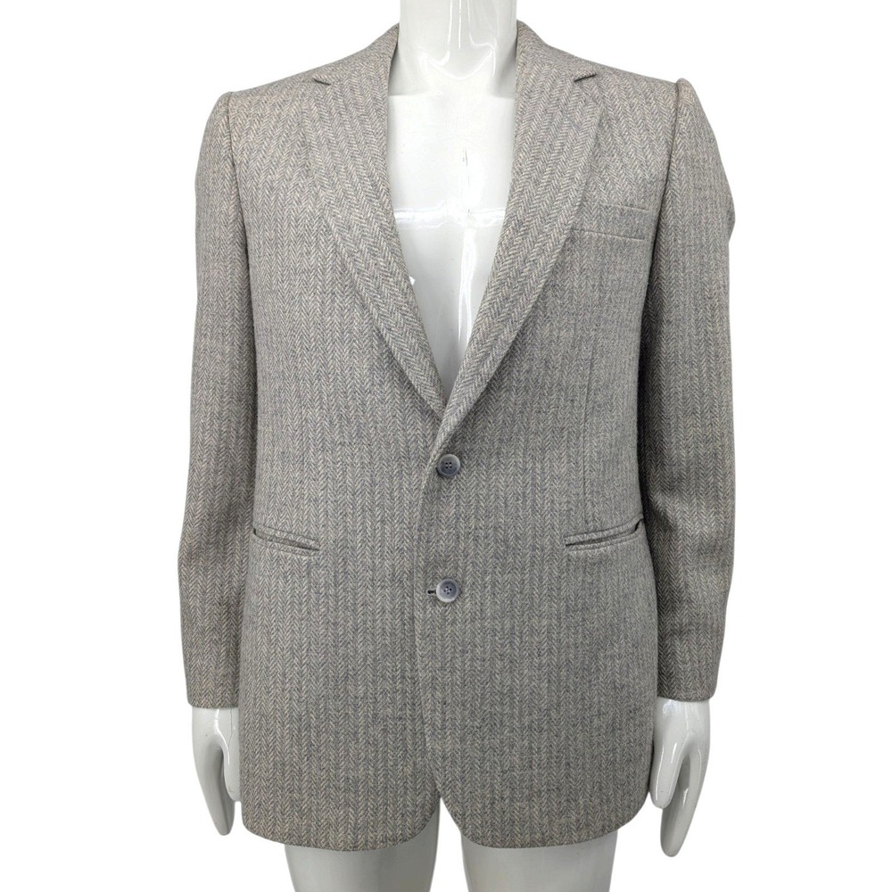 Vintage Imperial by Haggar Wool Herringbone Blazer 40 Gray Tweed Sport Coat